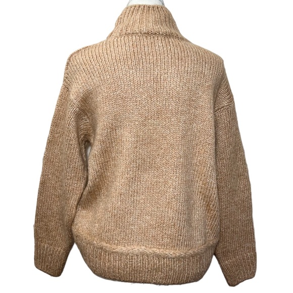 NWT Topshop tan amber funnel mock neck button shoulder fuzzy chunky sweater XS - Picture 8 of 15